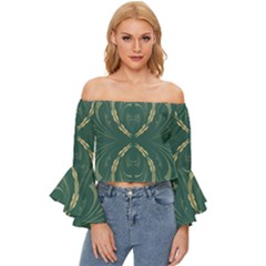 Floral Folk Damask Pattern Fantasy Flowers  Off Shoulder Flutter Bell Sleeve Top by Eskimos