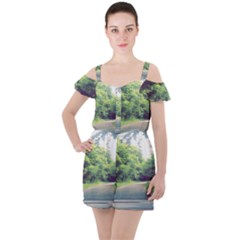 Photo Vue Sur Forêt  Ruffle Cut Out Chiffon Playsuit by kcreatif