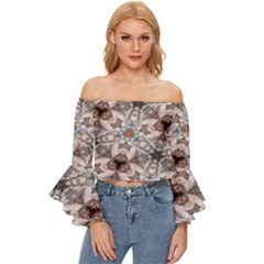 Digital Illusion Off Shoulder Flutter Bell Sleeve Top by Sparkle