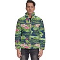 Flowers Pattern Men s Puffer Bubble Jacket Coat View1