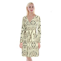 Folk Flowers Print Floral Pattern Ethnic Art Long Sleeve Velvet Front Wrap Dress by Eskimos