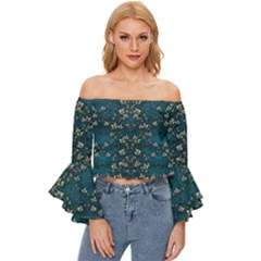 Waterlilies In The Calm Lake Of Beauty And Herbs Off Shoulder Flutter Bell Sleeve Top by pepitasart