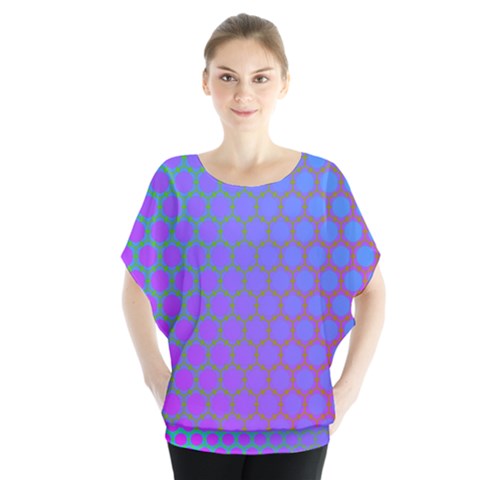 Hex Circle Points Vaporwave One Batwing Chiffon Blouse by WetdryvacsLair