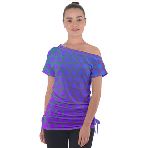 Hex Circle Points Vaporwave One Off Shoulder Tie-up Tee by WetdryvacsLair