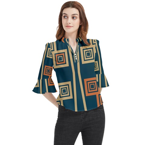 Abstract Pattern Geometric Backgrounds   Loose Horn Sleeve Chiffon Blouse by Eskimos