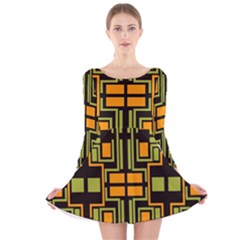 Abstract Geometric Design    Long Sleeve Velvet Skater Dress by Eskimos