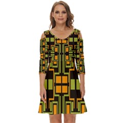 Abstract Geometric Design    Shoulder Cut Out Zip Up Dress by Eskimos