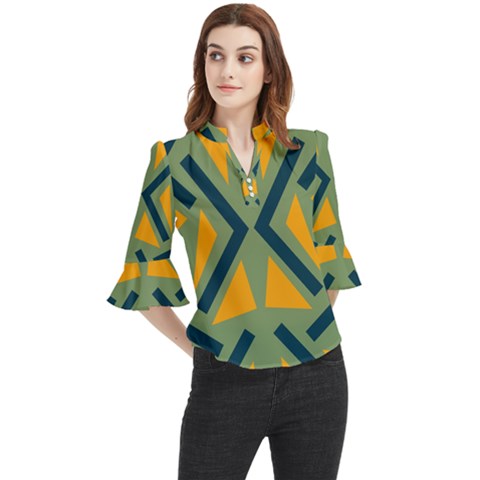 Abstract Geometric Design    Loose Horn Sleeve Chiffon Blouse by Eskimos