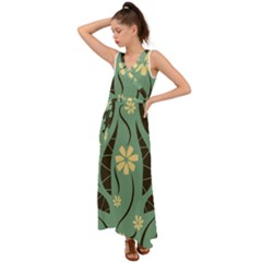 Folk Flowers Print Floral Pattern Ethnic Art V-neck Chiffon Maxi Dress by Eskimos