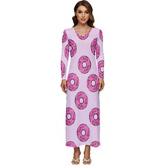 Sprinkled Donuts On Pink Long Sleeve Velour Longline Maxi Dress by FunDressesShop