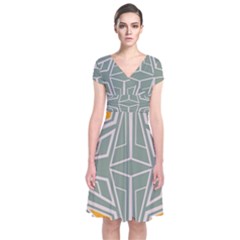 Abstract Pattern Geometric Backgrounds Short Sleeve Front Wrap Dress by Eskimos