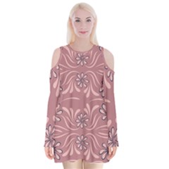 Folk Flowers Print Floral Pattern Ethnic Art Velvet Long Sleeve Shoulder Cutout Dress by Eskimos