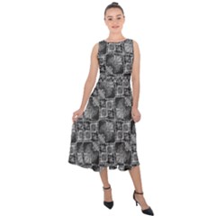 Black And Grey Rocky Geometric Pattern Design Midi Tie-back Chiffon Dress by dflcprintsclothing