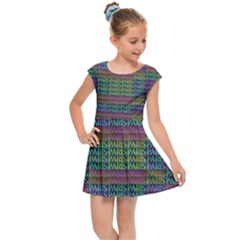 Paris Words Motif Colorful Pattern Kids  Cap Sleeve Dress by dflcprintsclothing