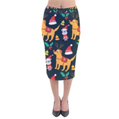 Funny Christmas Pattern Background Velvet Midi Pencil Skirt by Jancukart