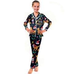 Funny Christmas Pattern Background Kid s Satin Long Sleeve Pajamas Set by Jancukart