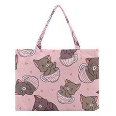 Seamless Pattern Adorable Cat Inside Cup Medium Tote Bag by Jancukart