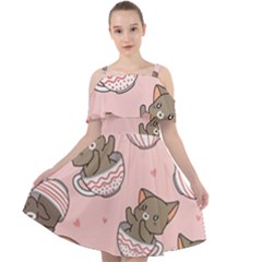 Seamless Pattern Adorable Cat Inside Cup Cut Out Shoulders Chiffon Dress by Jancukart