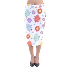 Easter Seamless Pattern With Cute Eggs Flowers Velvet Midi Pencil Skirt by Jancukart