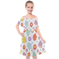 Easter Seamless Pattern With Cute Eggs Flowers Kids  Cut Out Shoulders Chiffon Dress by Jancukart