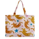 Cute Cats Seamless Pattern With Stars Funny Drawing Kittens Zipper Mini Tote Bag View2