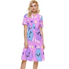 Seamless Pattern With Cute Kawaii Kittens Button Top Knee Length Dress by Jancukart