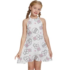 Cute Pattern With Easter Bunny Egg Kids  Halter Collar Waist Tie Chiffon Dress by Jancukart