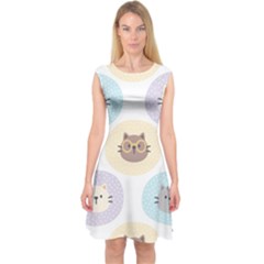 Cute Cat Seamless Pattern Background Capsleeve Midi Dress by Jancukart