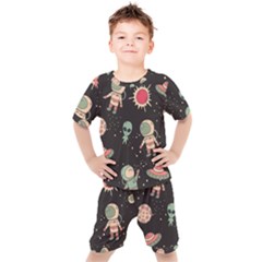 Space Pattern Cartoon Kids  Tee And Shorts Set by Jancukart