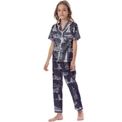 Nyc Pattern Kids  Satin Short Sleeve Pajamas Set by Jancukart