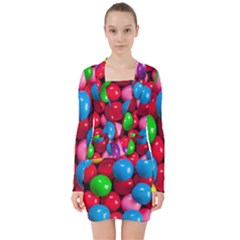 Bubble Gum V-neck Bodycon Long Sleeve Dress by artworkshop