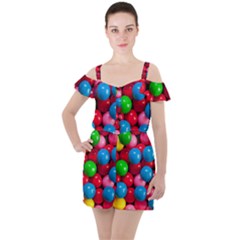 Bubble Gum Ruffle Cut Out Chiffon Playsuit by artworkshop