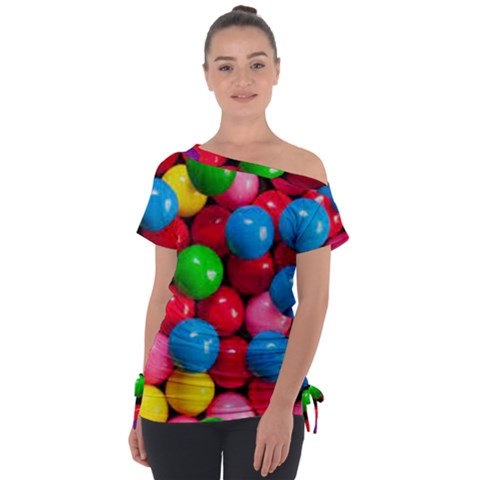 Bubble Gum Off Shoulder Tie-up Tee by artworkshop