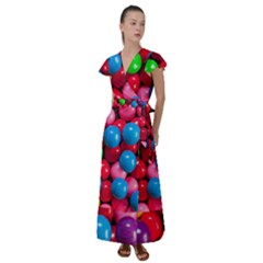 Bubble Gum Flutter Sleeve Maxi Dress by artworkshop