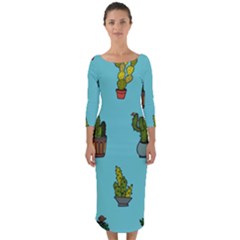 Succulents Teal Back Quarter Sleeve Midi Bodycon Dress by Jancukart