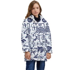 Hand-drawn-back-school-pattern Kid s Hooded Longline Puffer Jacket by Jancukart