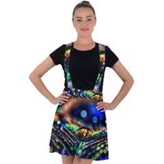 Peacock Feather Drop Velvet Suspender Skater Skirt by artworkshop