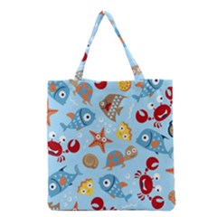 Seamless-pattern-funny-marine-animals-cartoon Grocery Tote Bag by Jancukart