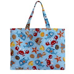 Seamless-pattern-funny-marine-animals-cartoon Zipper Mini Tote Bag by Jancukart