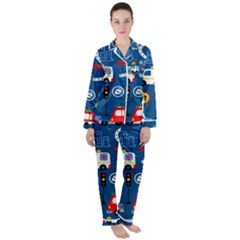 Seamless-pattern-vector-rescue-team-cartoon Satin Long Sleeve Pajamas Set by Jancukart