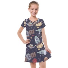 Hand-drawn-pattern-space-elements-collection Kids  Cross Web Dress by Jancukart