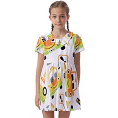 Seamless-pattern-vector-illustration-vehicles-cartoon Kids  Asymmetric Collar Dress by Jancukart