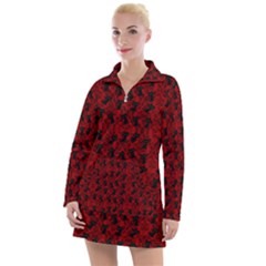 Micro Blood Red Cats Women s Long Sleeve Casual Dress by NerdySparkleGoth