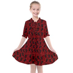 Micro Blood Red Cats Kids  All Frills Chiffon Dress by NerdySparkleGoth