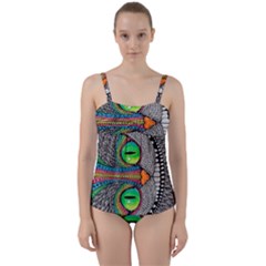 Alice In Wonderland Cat Twist Front Tankini Set by artworkshop