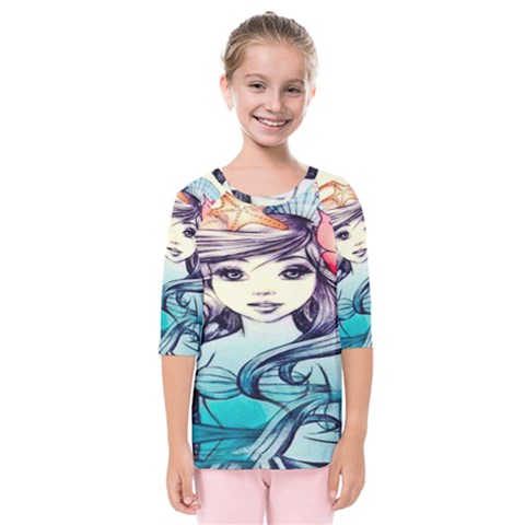 Beautifull Ariel Little Mermaid  Painting Kids  Quarter Sleeve Raglan Tee by artworkshop