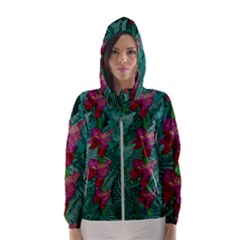 Rare Excotic Forest Of Wild Orchids Vines Blooming In The Calm Women s Hooded Windbreaker by pepitasart