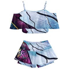 Anna Disney Frozen Stained Glass Kids  Off Shoulder Skirt Bikini by artworkshop