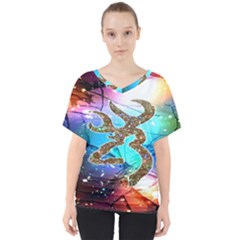 Browning Deer Glitter Galaxy V-neck Dolman Drape Top by artworkshop