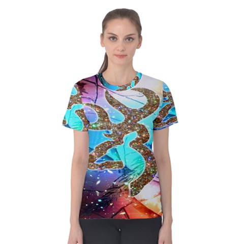 Browning Deer Glitter Galaxy Women s Cotton Tee by artworkshop